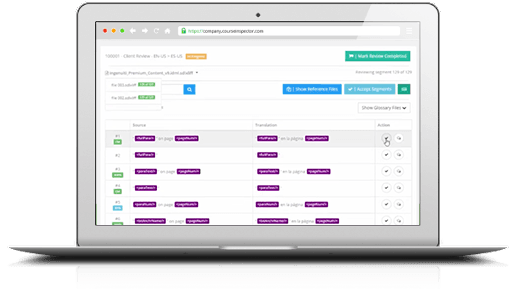 Computer showing Inspector, Ingenuiti's cloud based translation review tool