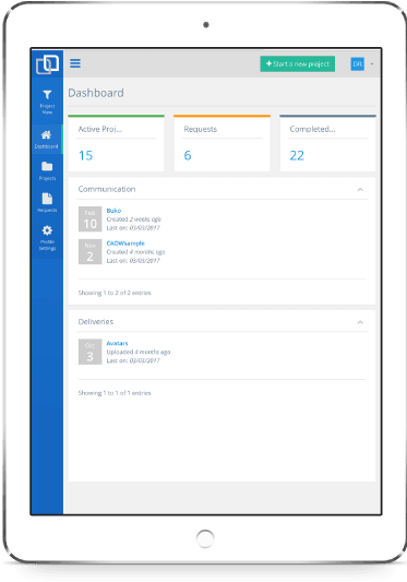 Tablet showing Connect, Ingenuiti's web based client tool to request, approve, track, and download project deliverables